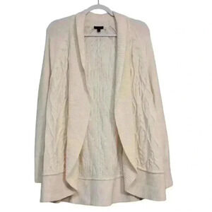 Talbots Long Cable Knit Cardigan Sweater Size Small Cream Lambs Wool Classic